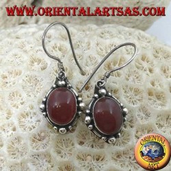 Silver pendant earrings with oval carnelian