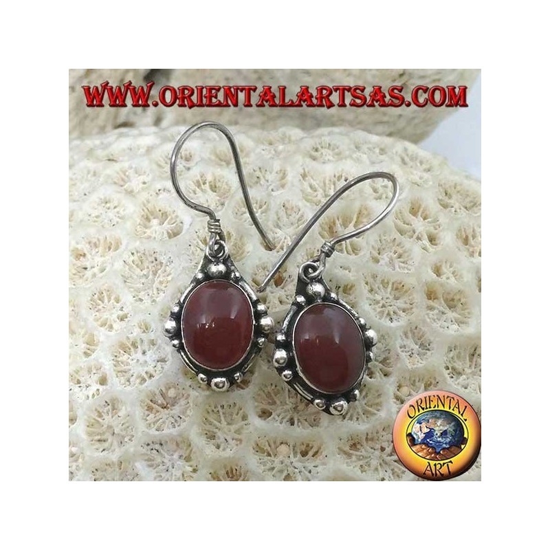 Silver pendant earrings with oval carnelian