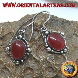 Pendientes colgantes de plata con cornalina ovalada