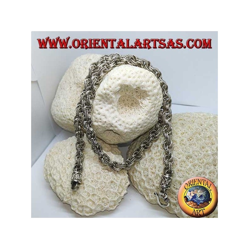 Silberhalskette mit abwechselnd glatten und bearbeiteten Ringen