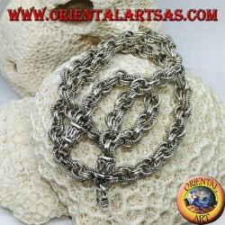 Silver necklace with alternate smooth and worked rings