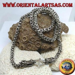 Silver necklace, dragon, two dragon heads with a mesh shirt