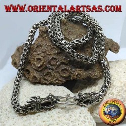 Silberkette, Drache, zwei Drachenköpfe mit einem Netzhemd