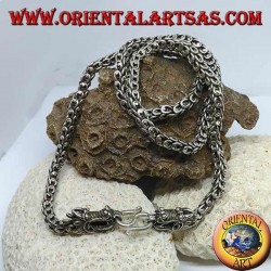 Silver necklace, dragon, two dragon heads with a mesh shirt