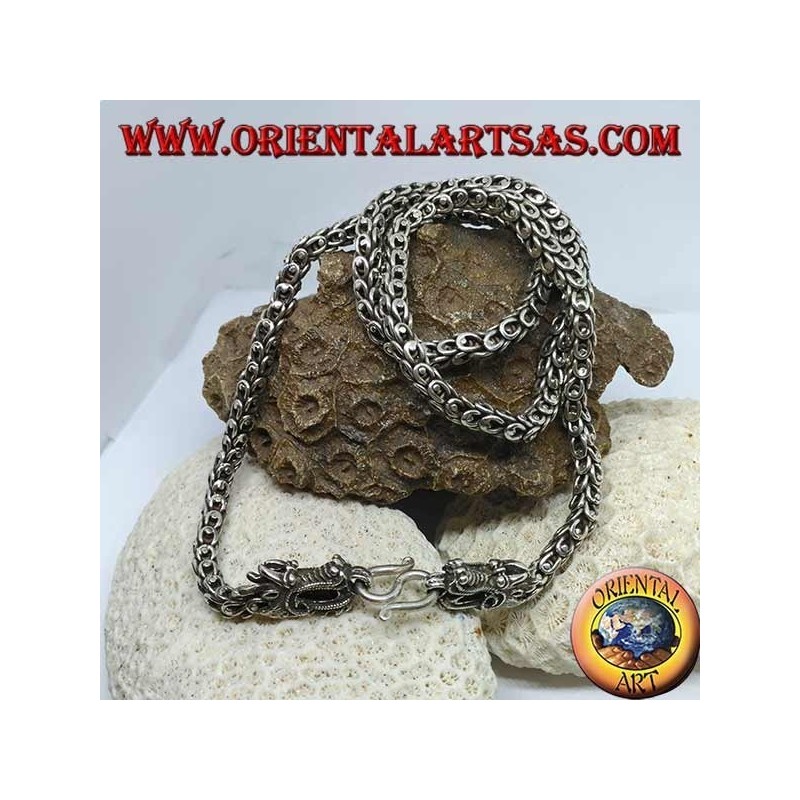 Collana  in argento, drago due teste di drago con maglia a squame