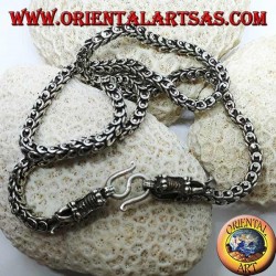 Collier en argent, dragon, deux têtes de dragon avec une chemise en maille
