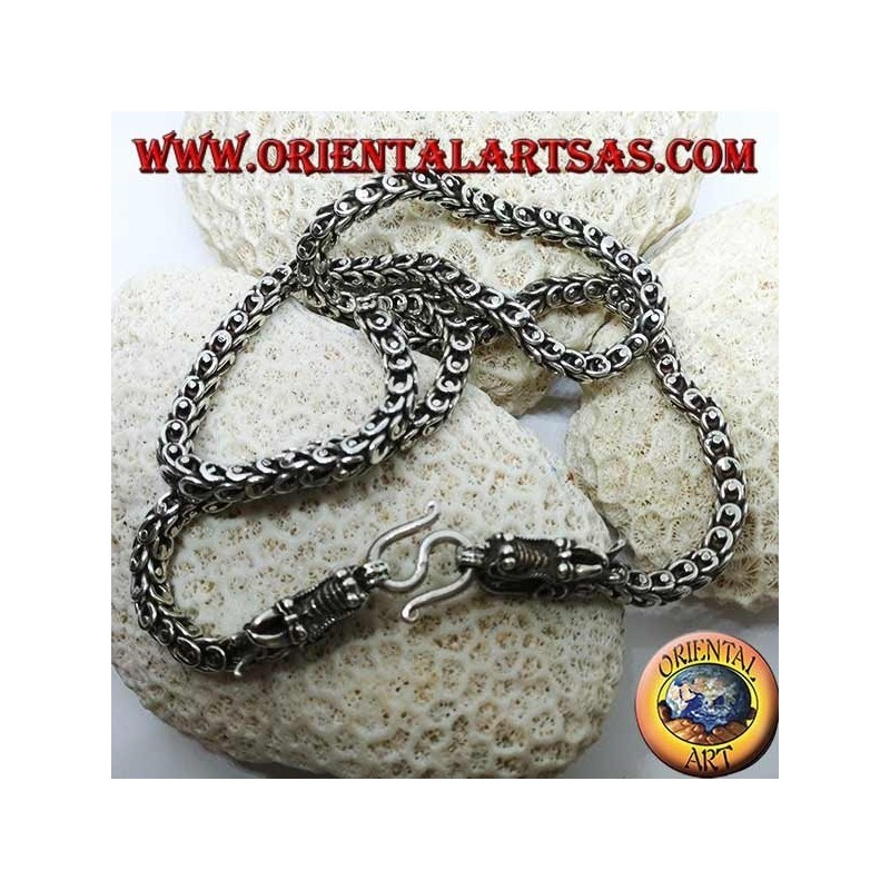 Silver necklace, dragon, two dragon heads with a mesh shirt