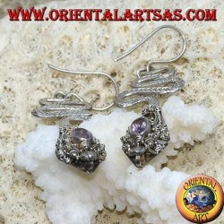 Boucles d'oreilles en argent en forme de cobra avec améthyste ovale à facettes et feuille d'or
