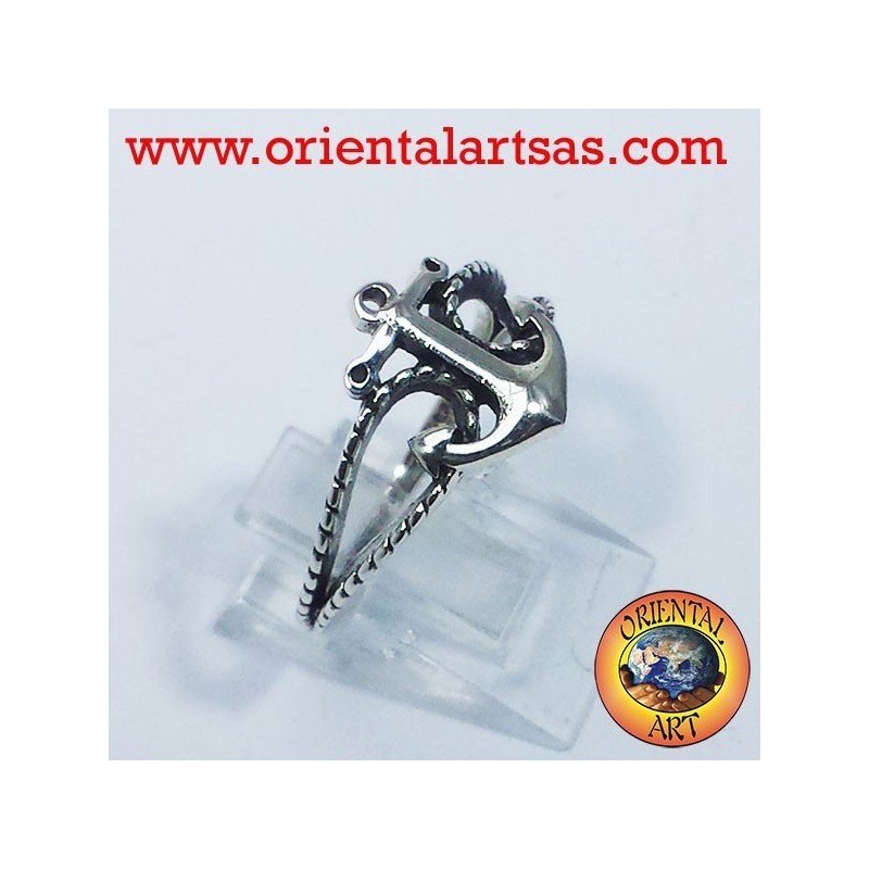 Anello con àncora e corda in argento 925‰ anallergico senza nichel