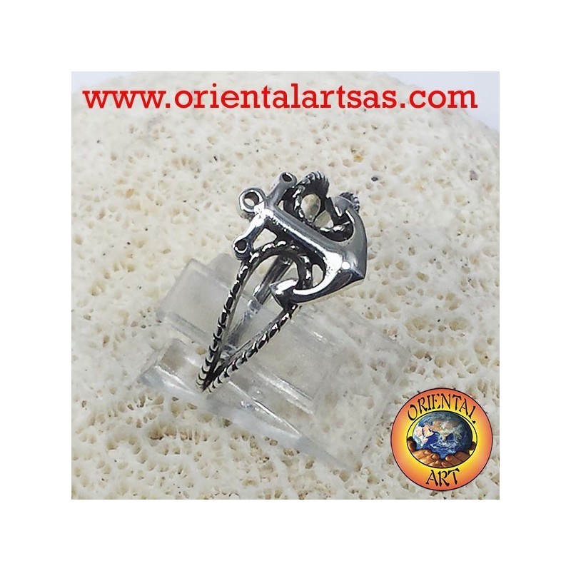 Anello con àncora e corda in argento 925‰ anallergico senza nichel