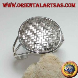 Bracelet en argent, bouclier rond avec bandes entrelacées