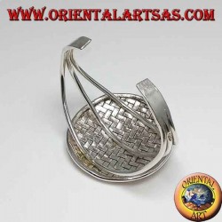 Silver bangle, round shield with intertwined bands