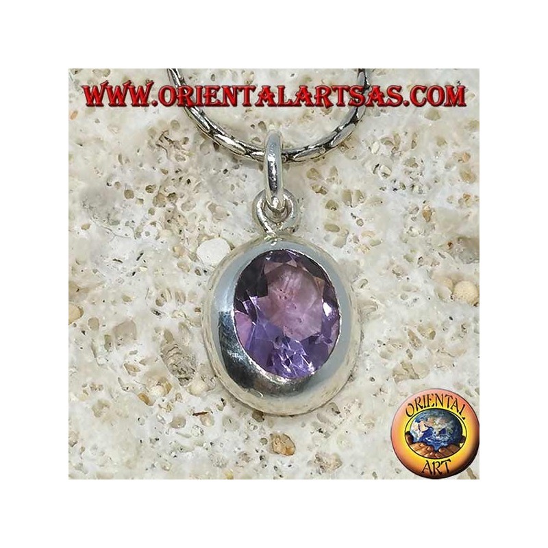Silberanhänger mit schönen natürlichen Amethyst mit einem einfachen Rahmen