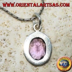 Silberanhänger mit schönen natürlichen Amethyst mit einem einfachen Rahmen
