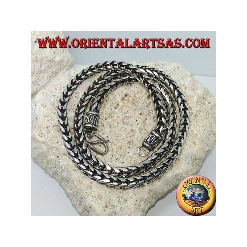 Silver necklace, braided with a square section of (length 52 cm, thickness 5.3 mm 5.3)