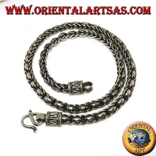 Collana in argento, treccia ed anelli (lunghezza cm 45 , spessore mm 5,8)