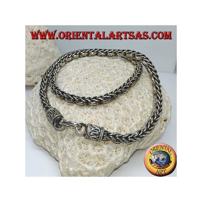 Silver necklace, braid and rings (length 45 cm, thickness 5.8 mm)