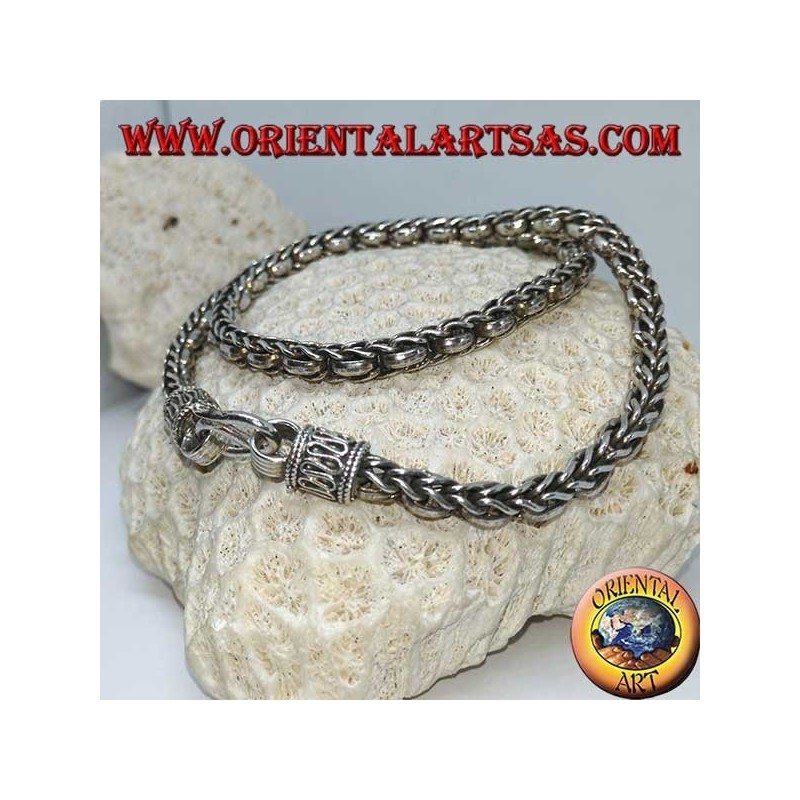 Collana in argento, treccia ed anelli (lunghezza cm 45 , spessore mm 5,8)