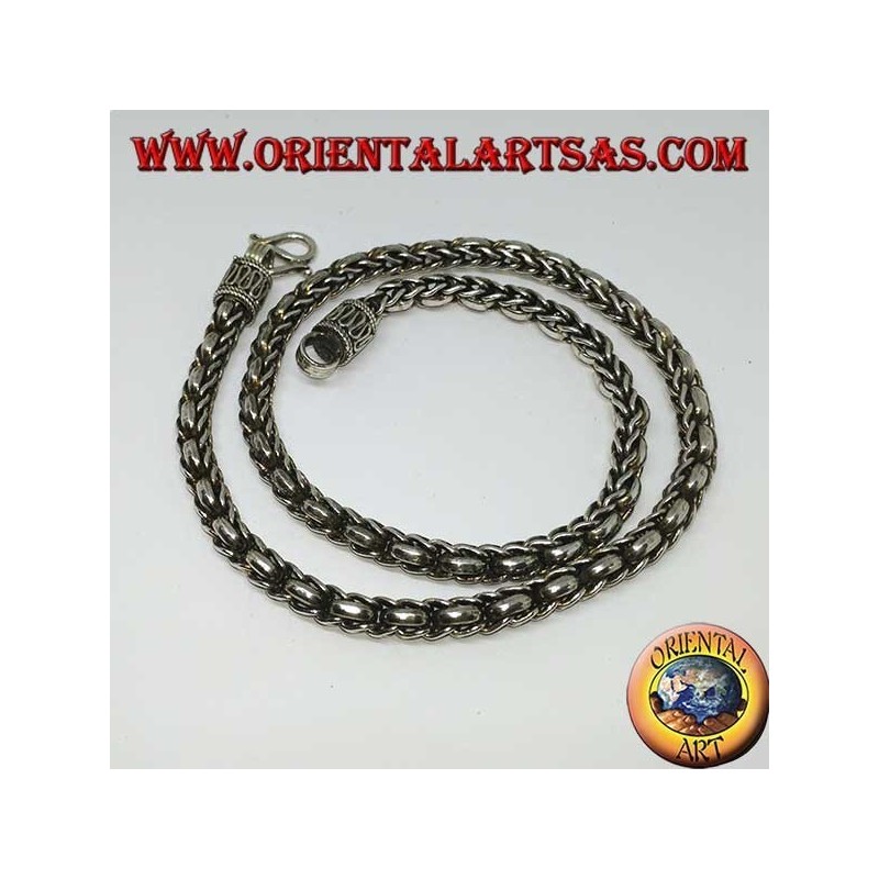 Collar de plata, trenza y anillos (longitud 45 cm, espesor 5,8 mm)