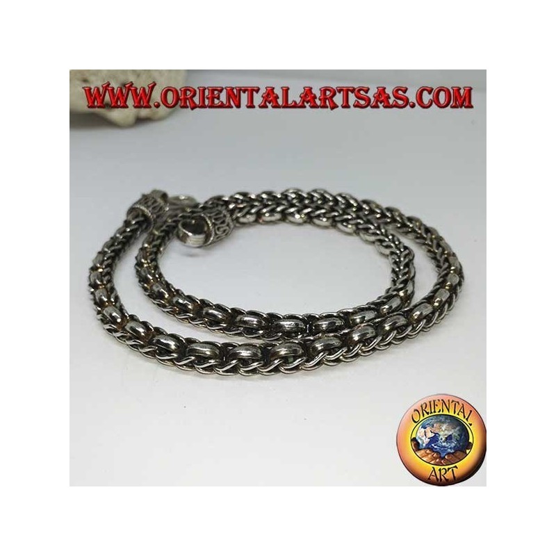Collana in argento, treccia ed anelli (lunghezza cm 45 , spessore mm 5,8)