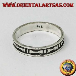 Silver band ring with hollow bas-relief bones