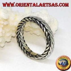 Silver ring with hand-woven band