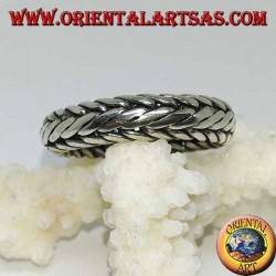 Silver ring with hand-woven band