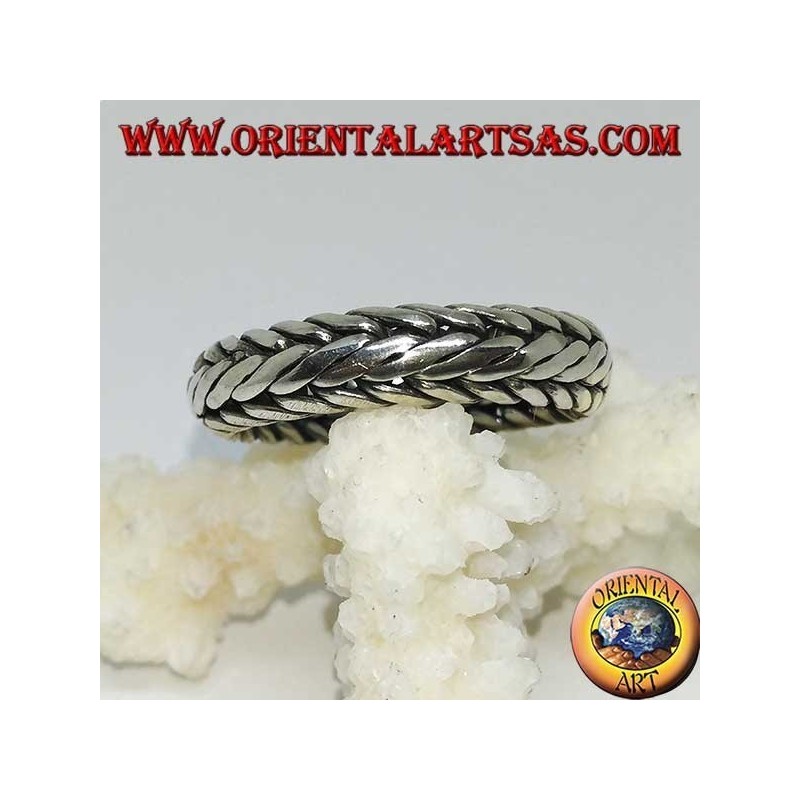 Silver ring with hand-woven band