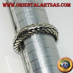 Silver ring with hand-woven band