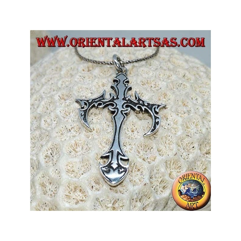 Pendentif en argent, croix tribale gothique
