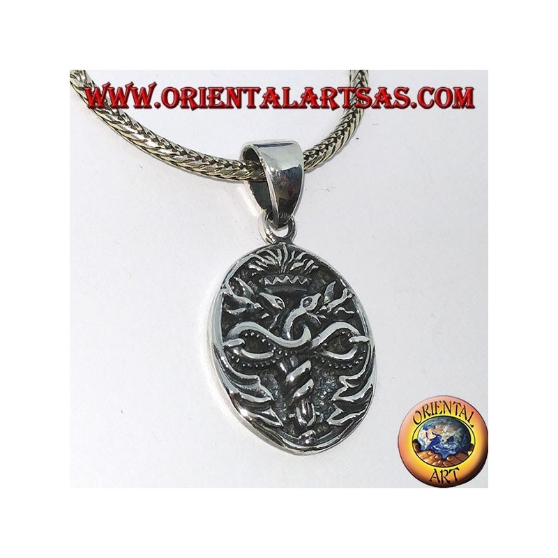 Médaille pendentif en argent du caducée d'Hermès en discret