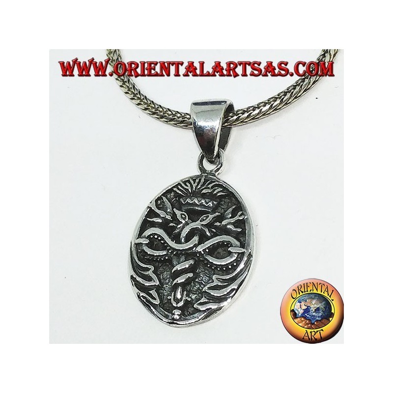Ciondolo in argento a medaglia del caduceo di Ermes a bassorievo