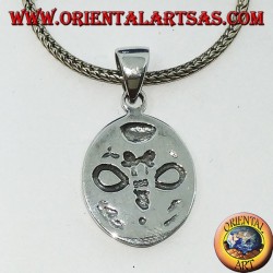 Silver pendant medal of the caduceus of Hermes in low-key