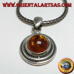 Pendentif en argent avec ambre rond et bord en deux cires