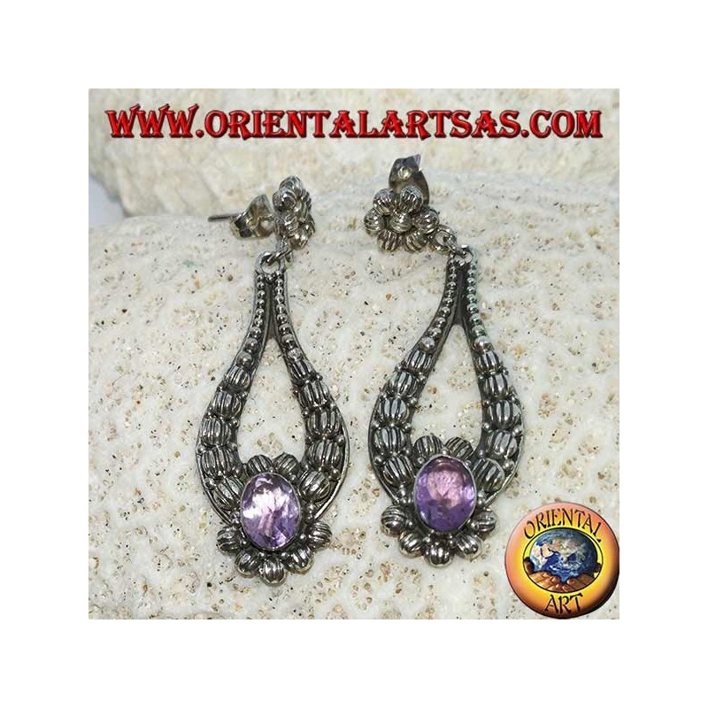 Boucles d'oreilles en argent avec améthyste ovale fait main
