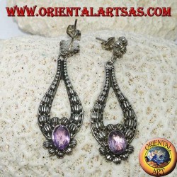 Boucles d'oreilles en argent avec améthyste ovale fait main