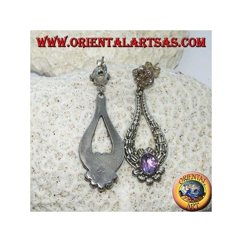 Silver pendant earrings with handmade oval Amethyst