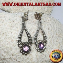 Silver pendant earrings with handmade oval Amethyst