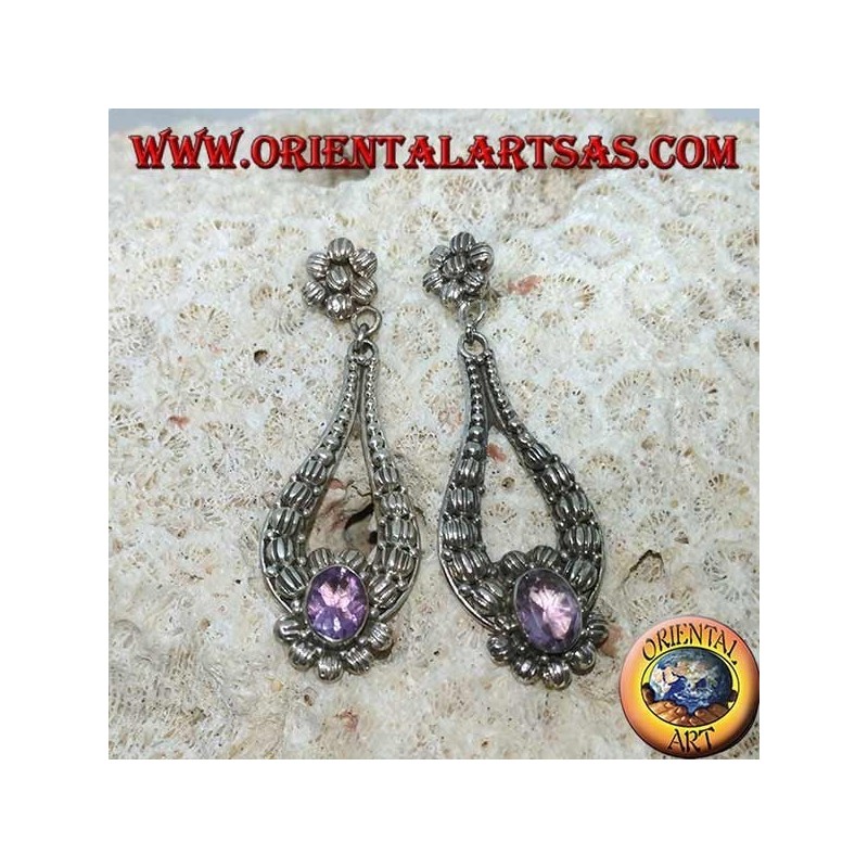 Boucles d'oreilles en argent avec améthyste ovale fait main
