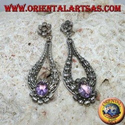 Silver pendant earrings with handmade oval Amethyst
