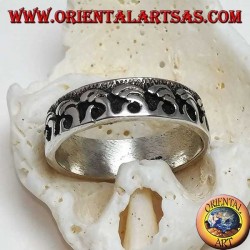 Silver band ring, low relief sea waves