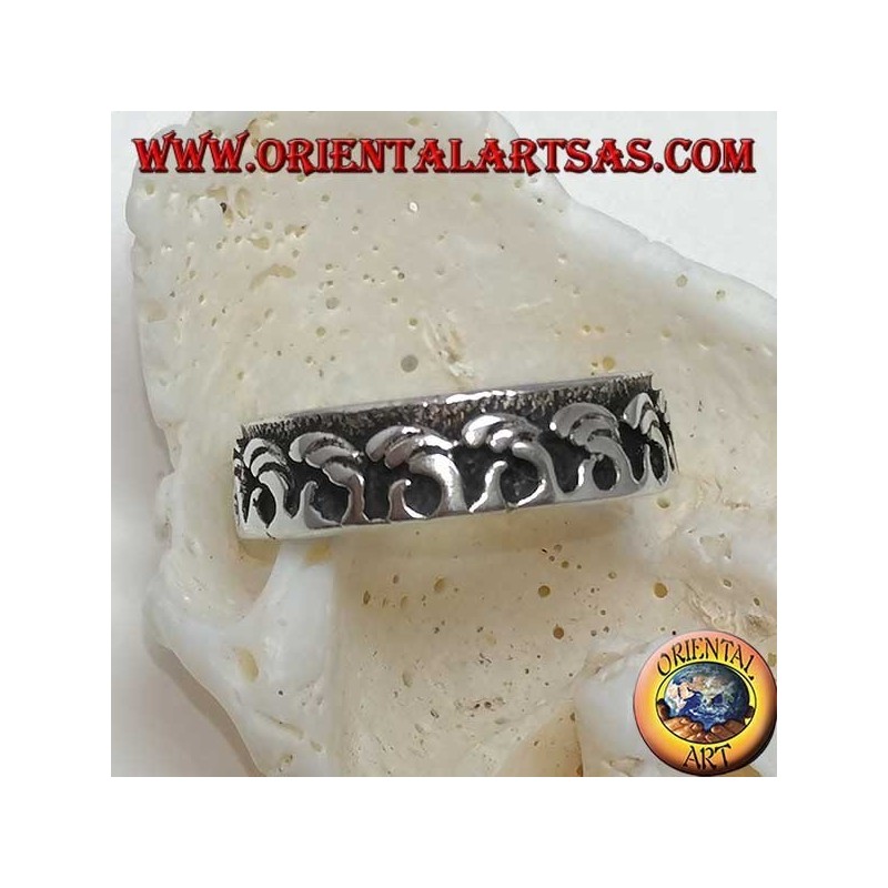 Bague en argent, vagues de la mer en bas-relief