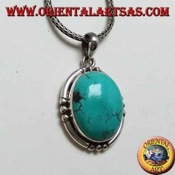 Silver pendant with natural oval Turquoise, handmade