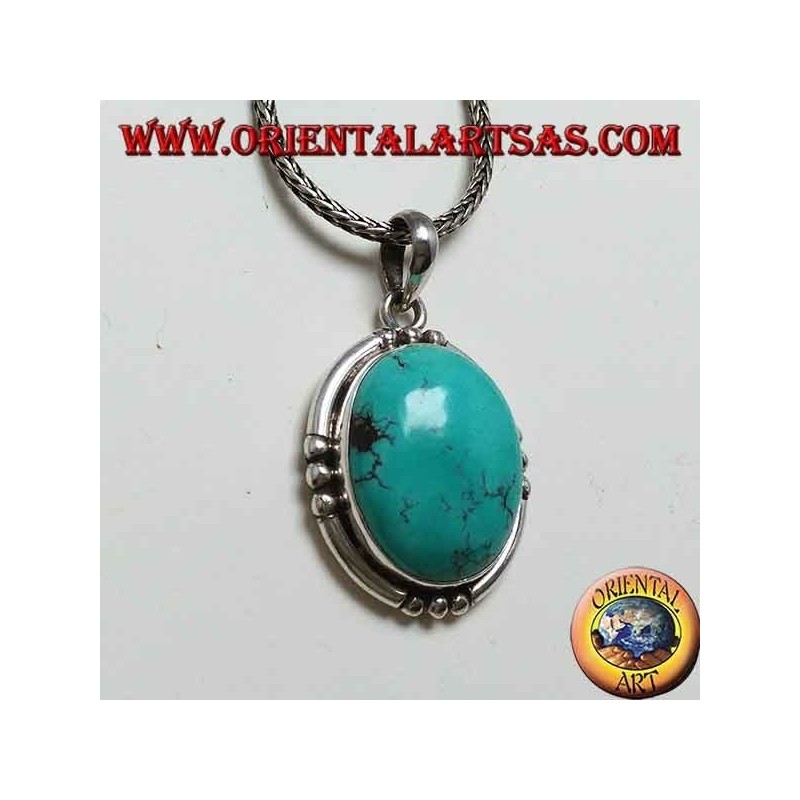 Silver pendant with natural oval Turquoise, handmade