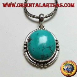 Silver pendant with natural oval Turquoise, handmade