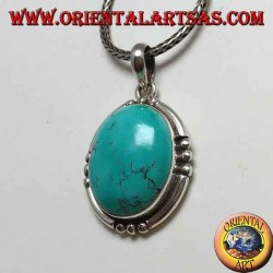 Pendentif en argent avec turquoise ovale naturelle, fait main