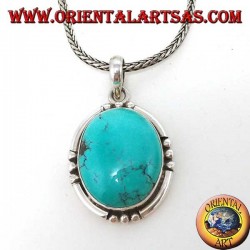 Silver pendant with natural oval Turquoise, handmade