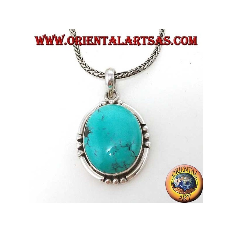 Silver pendant with natural oval Turquoise, handmade
