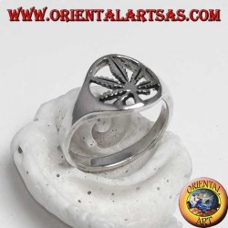 Bague en argent avec feuille de chanvre sculptée (marijuana)
