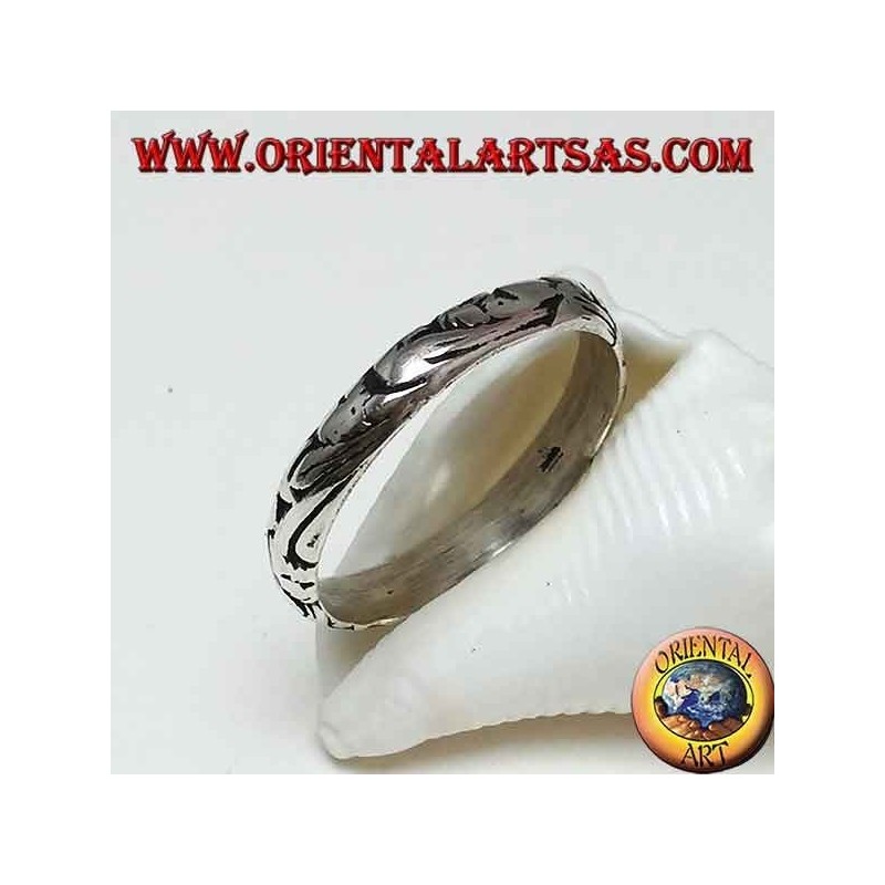 Bague en argent, anneau de 4 mm sculpté